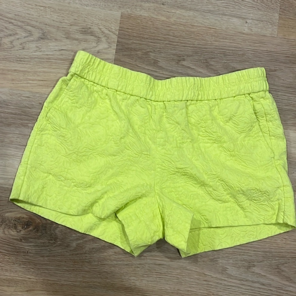 Beautiful J Crew Textured Cotton Damask Pull On Shorts Yellow Green 6